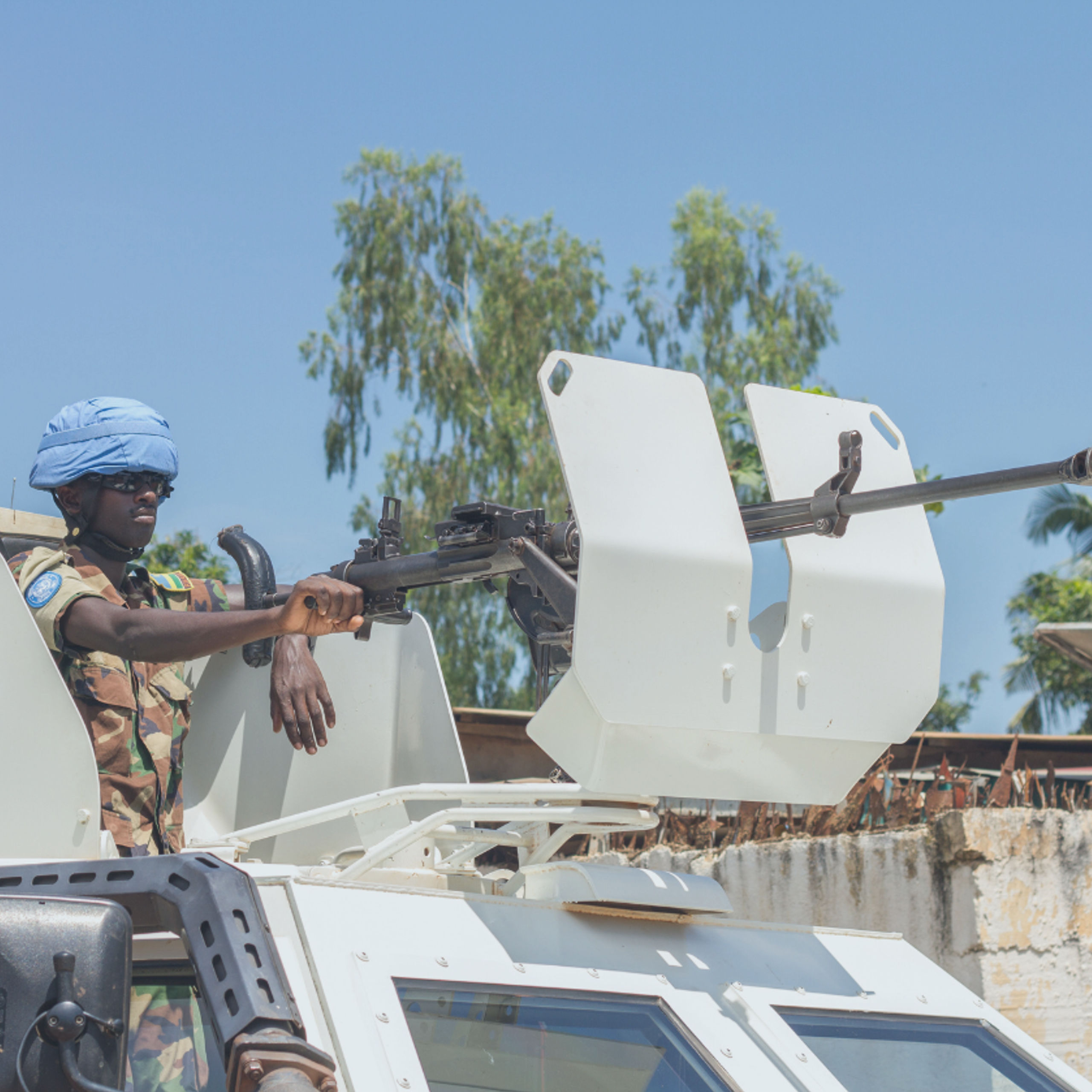 République Centrafricaine, des soldats de maintien de la paix effectuent une patrouille le 21 août 2014 à Bangui, en République Centrafricaine