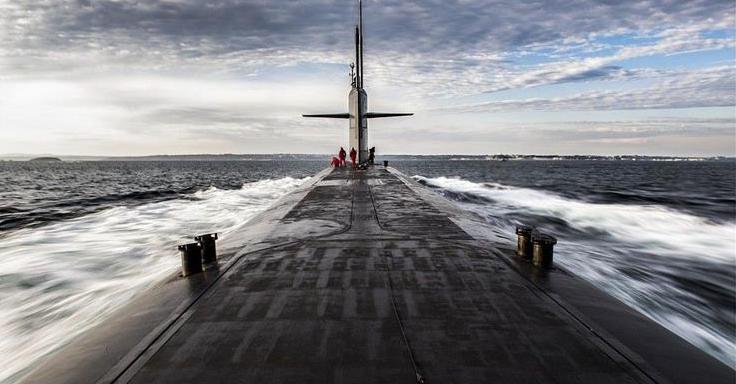 Nuclear ballistic missile submarine, in transit on the surface