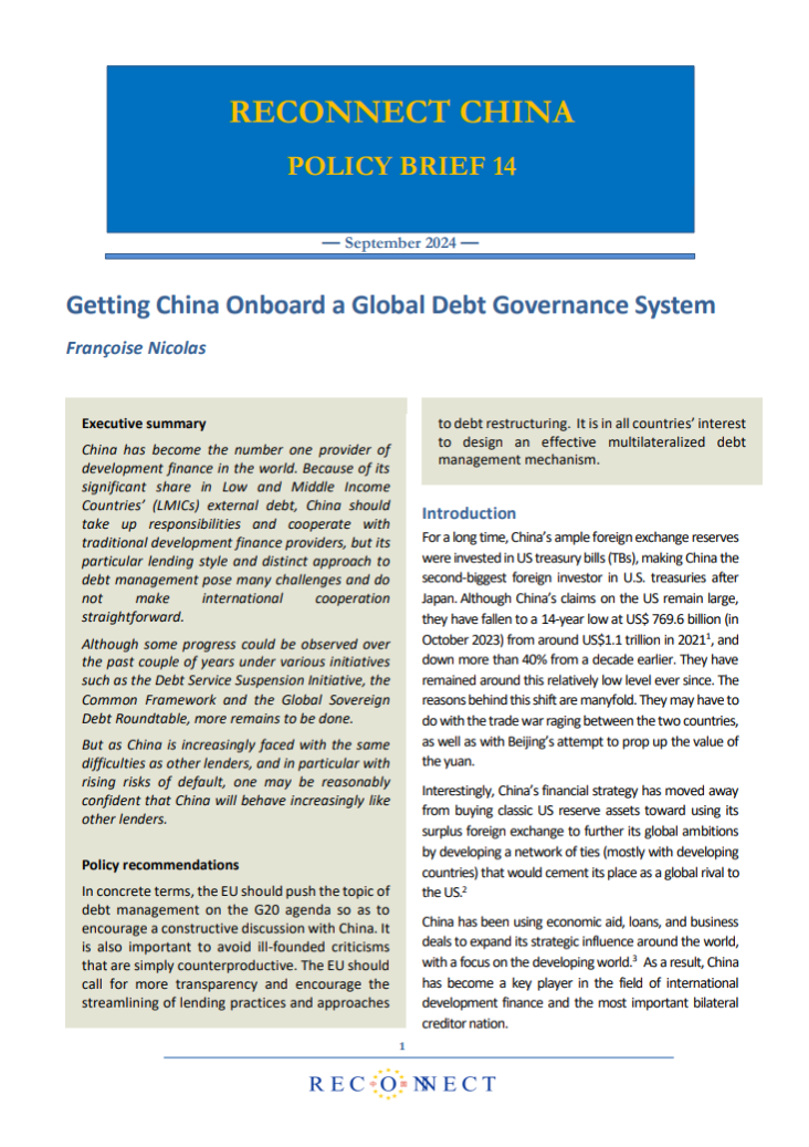 ReConnect China Policy Brief 14: Getting China Onboard a Global Debt Governance System