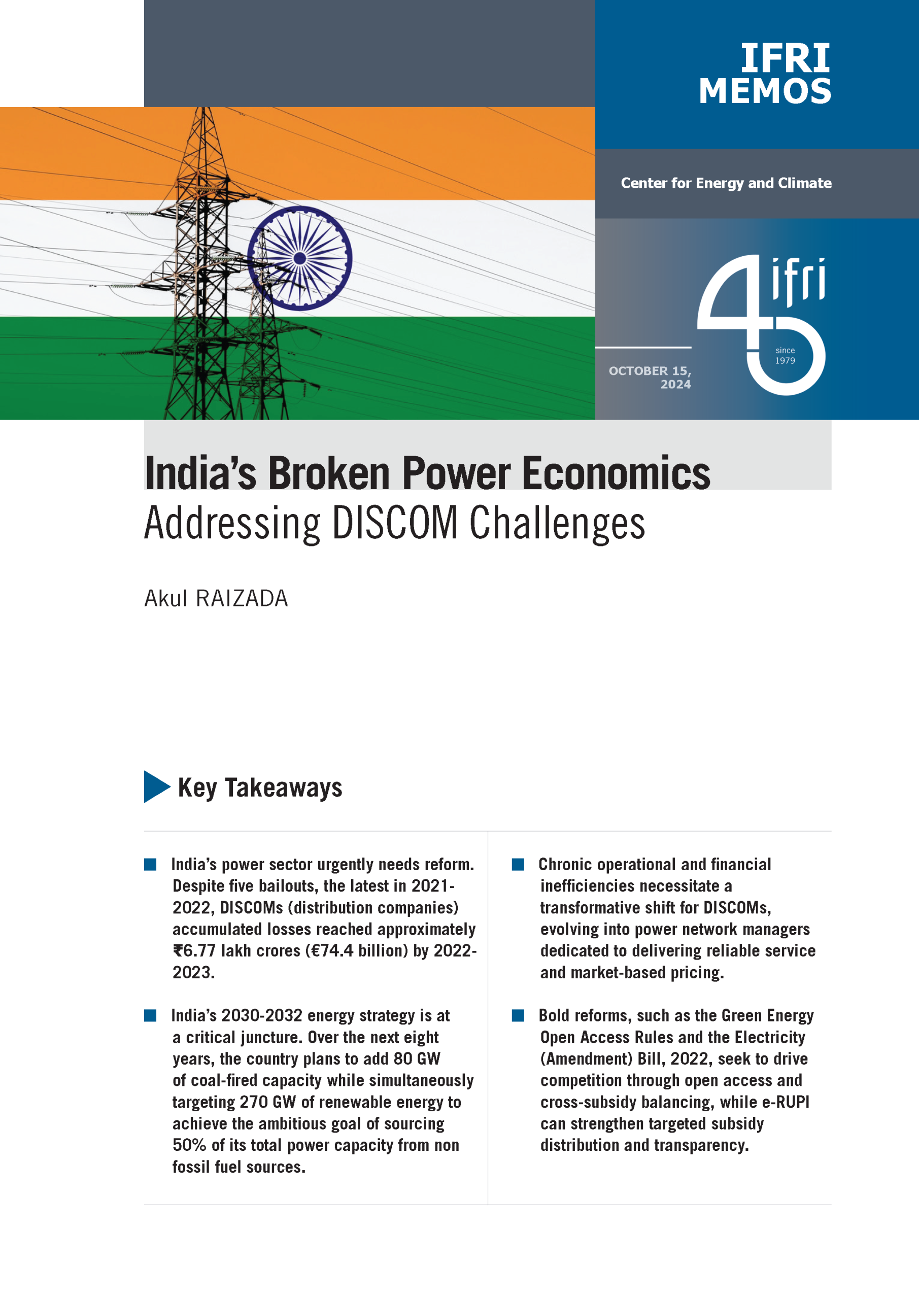 Cover of the memo on India’s Broken Power Economics by A. Raizada