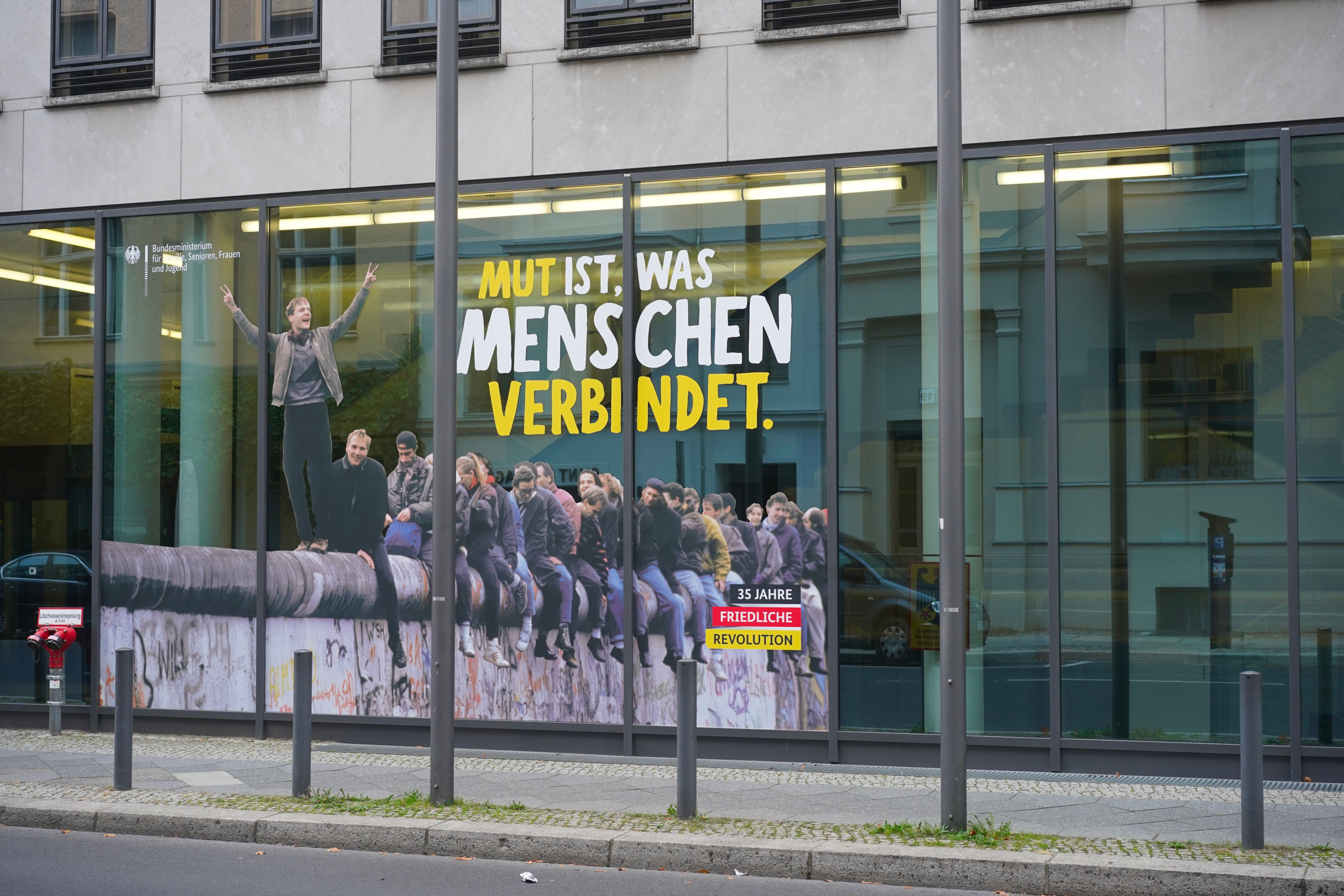 The BMFSFJ (Federal Ministry for Family Affairs, Senior Citizens, Women and Youth) in Berlin to celebrate the 35th anniversary of the fall of the Berlin Wall, Berlin, Germany - October 28, 2024. © Achim Wagner/Shutterstock.com