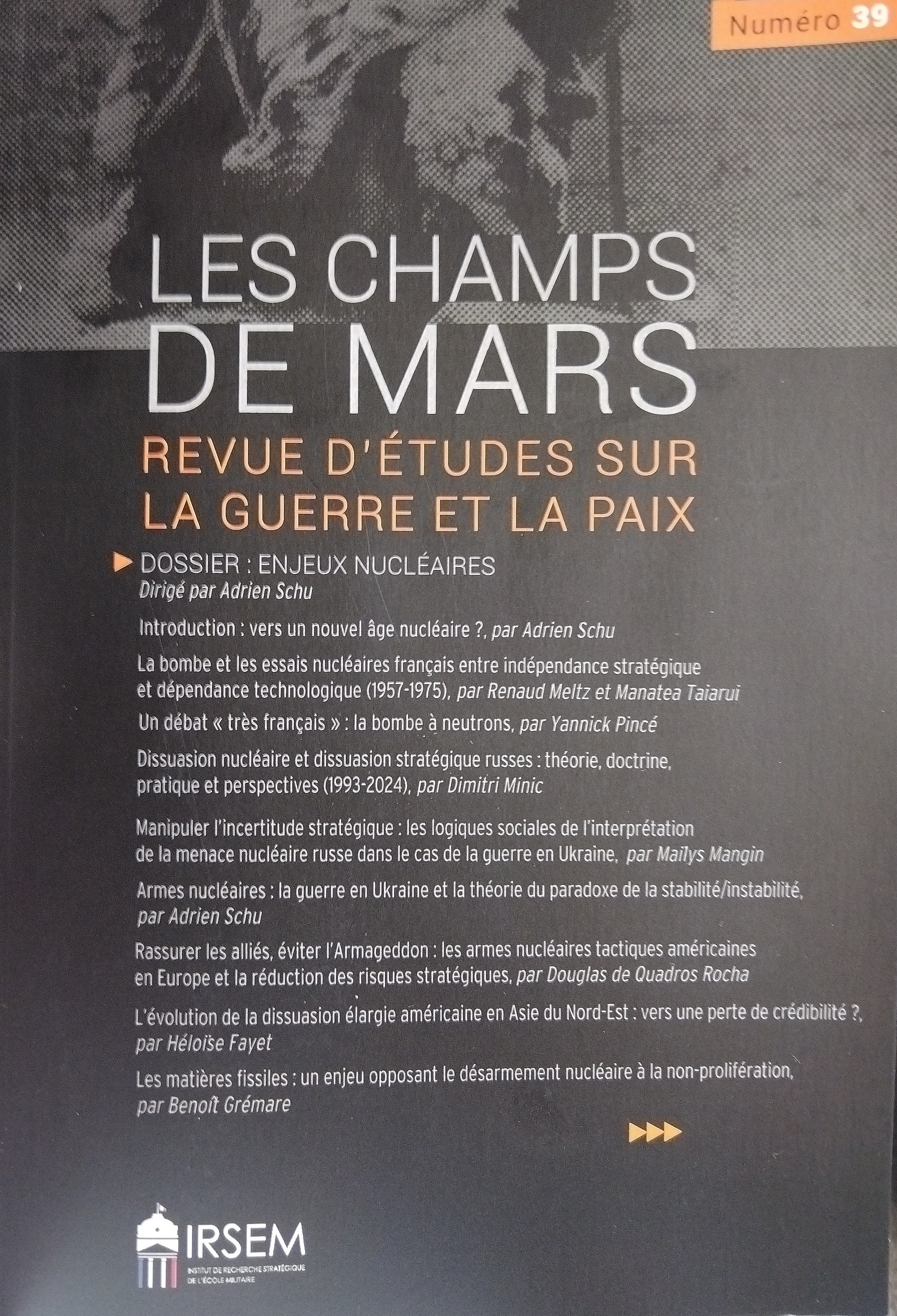 Couverture Les Champs de Mars 39 (janvier 2025)