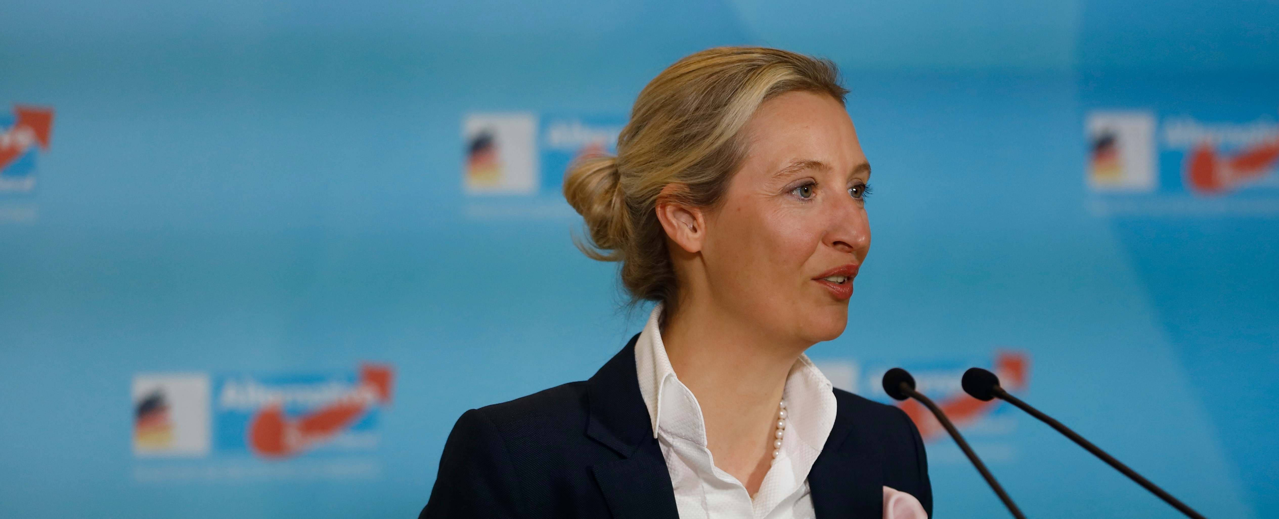 Alice Weidel, présidente du groupe parlementaire de l'AFD, lors d'une conférence de presse au Bundestag allemand. Berlin, Allemagne, 16 janvier 2024.