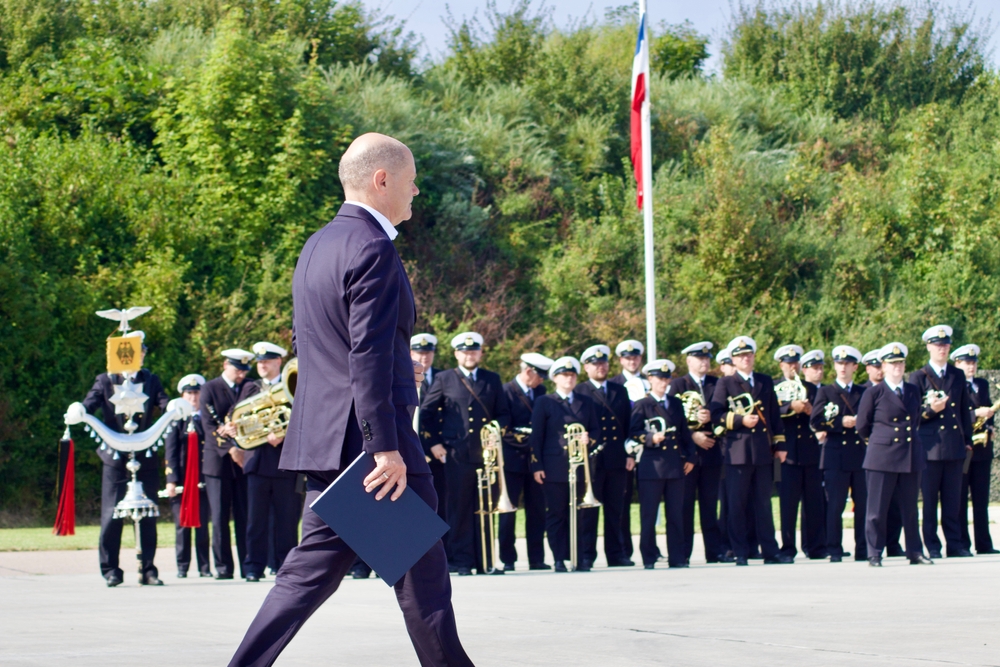 Olaf Scholz assiste au lancement du premier système de défense aérienne IRIS-T SLM de la Bundeswehr, KIEL, 4 SEPTEMBRE 2024  