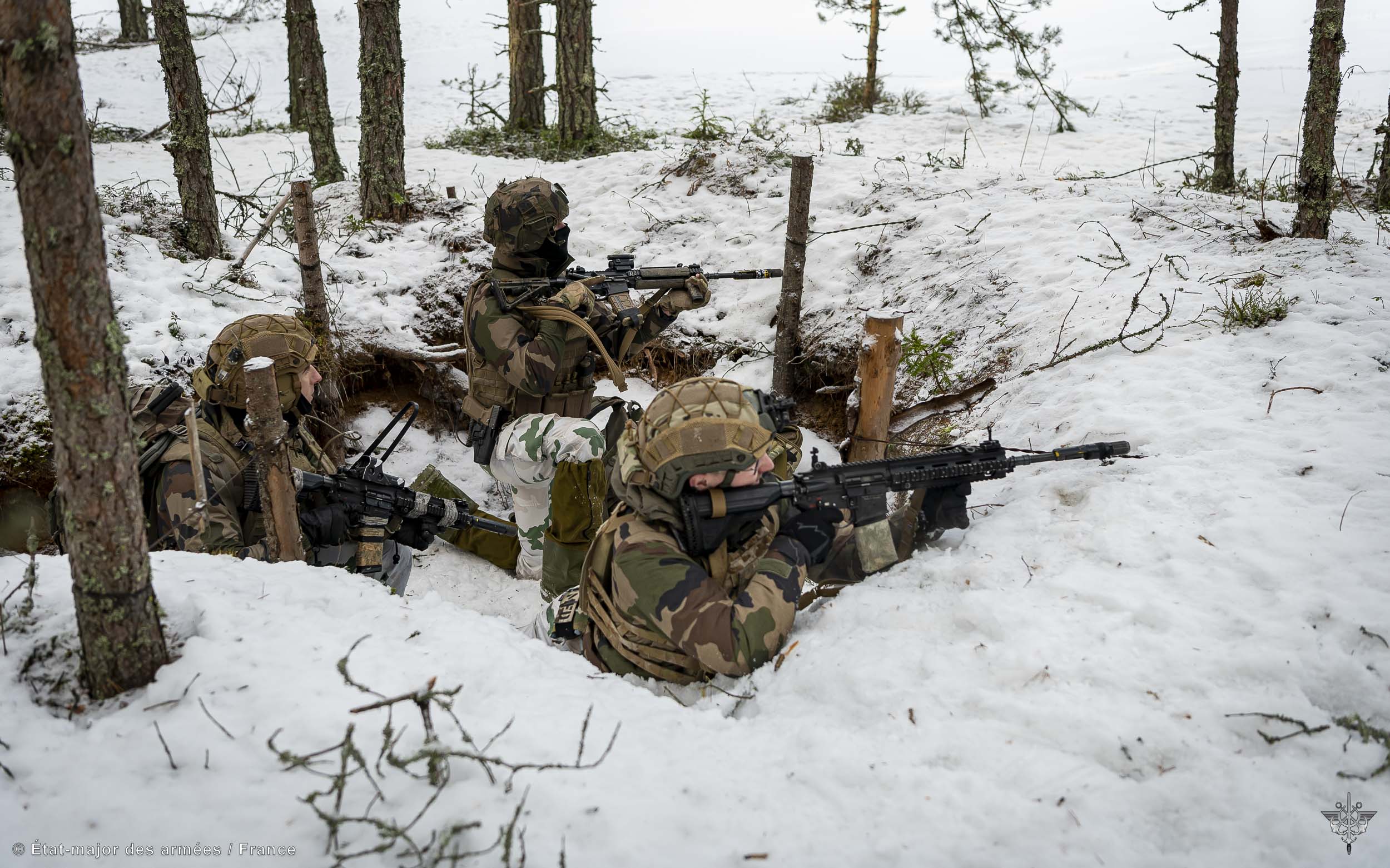 Le 29 janvier 2023, à RUTJA (ESTONIE). Les militaires français, britanniques et estoniens du BattleGroup eFP ont participé à la mission BALTIC HAWK