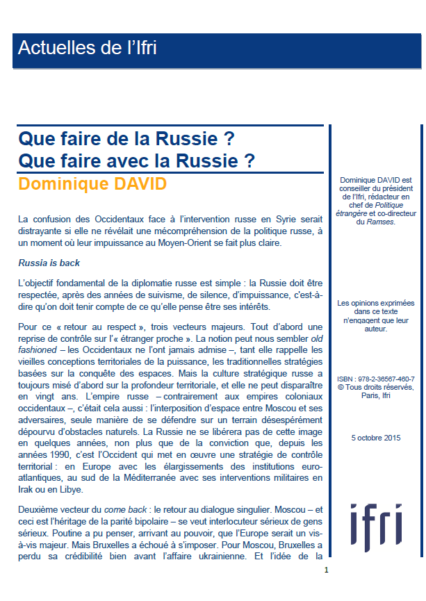 Actuelle de l'Ifri_David_Que faire de la Russie