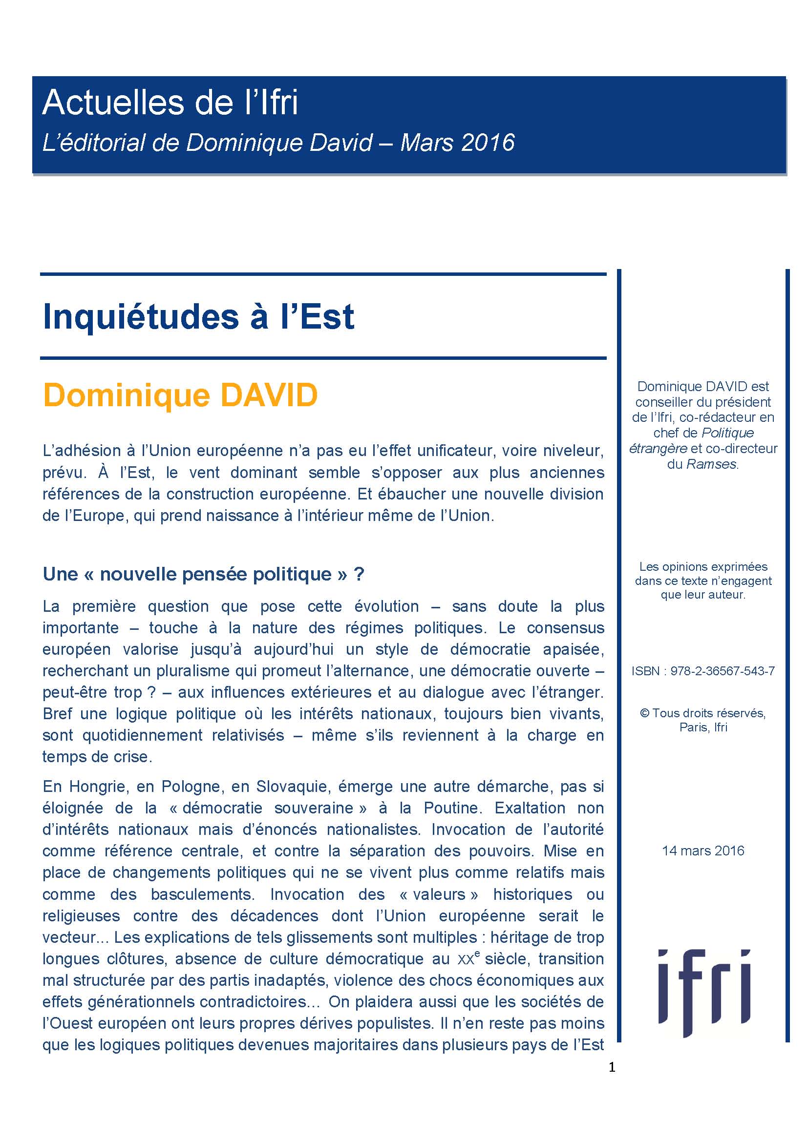 Inquiétudes à l'Est