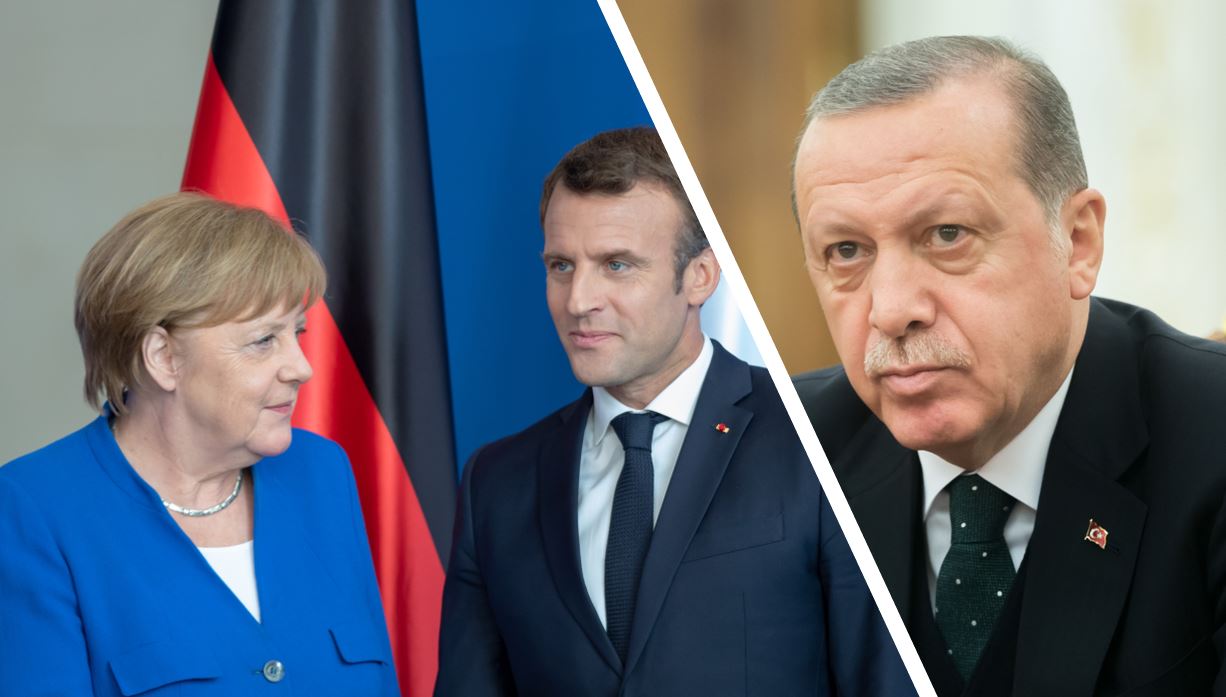 Angela Merkel, Emmanuel Macron and Recep Tayyip Erdoğan