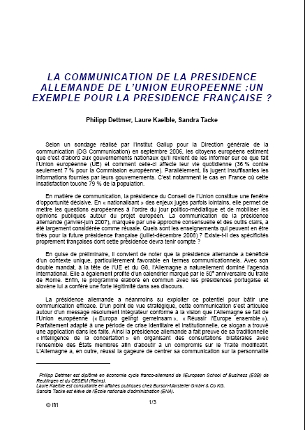 La communication de la présidence allemande de l'Union européenne: un exemple pour la présidence française?