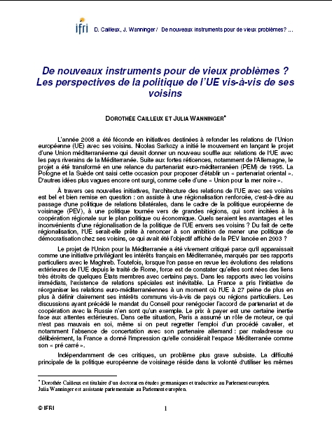 De nouveaux instruments pour de vieux problèmes ? Les perspectives de la politique de l'UE vis-à-vis de ses voisins