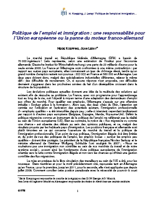 Politique de l'emploi et immigration : une responsabilité pour l'Union européenne ou la panne du moteur franco-allemand