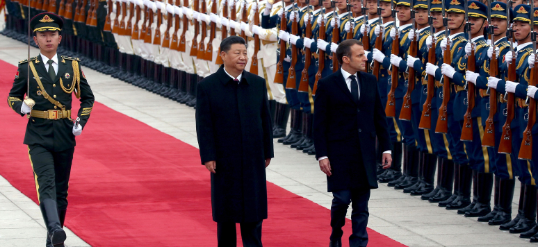 Xi Jinping and Emmanuel Macron attend welcoming ceremony in Beijing, China - November 6, 2019 