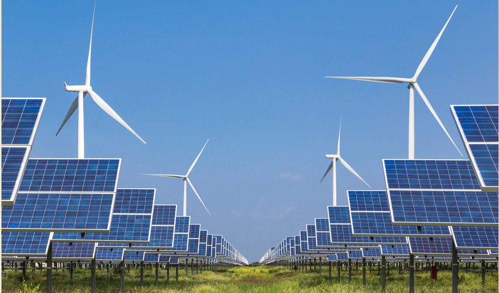 Shutterstock / solar photovoltaics panel and wind turbines generating electricity