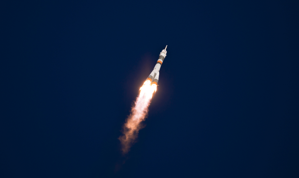 Launch of a Soyuz rocket from Baikonur cosmodrome