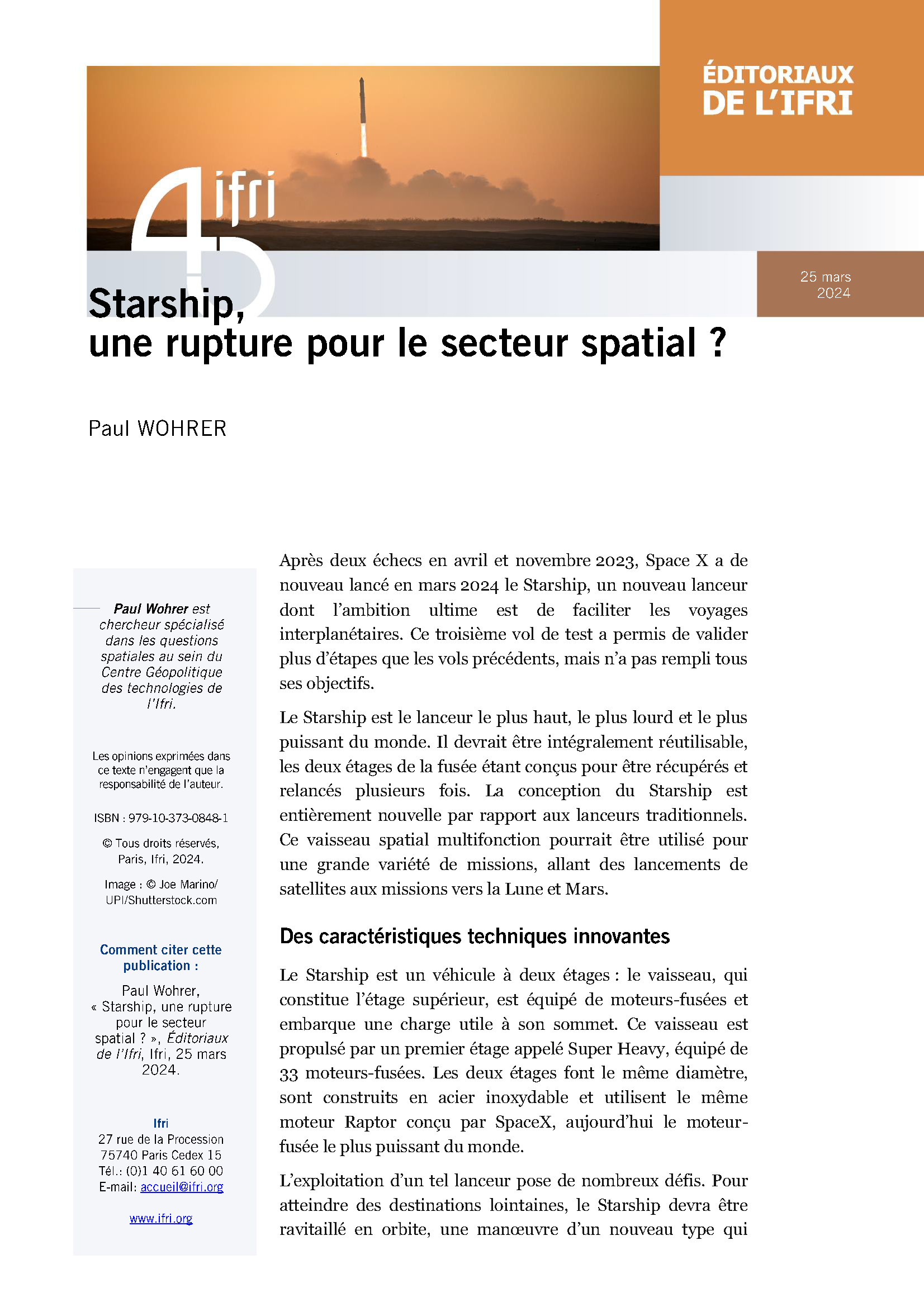 Starship, une rupture pour le secteur spatial?