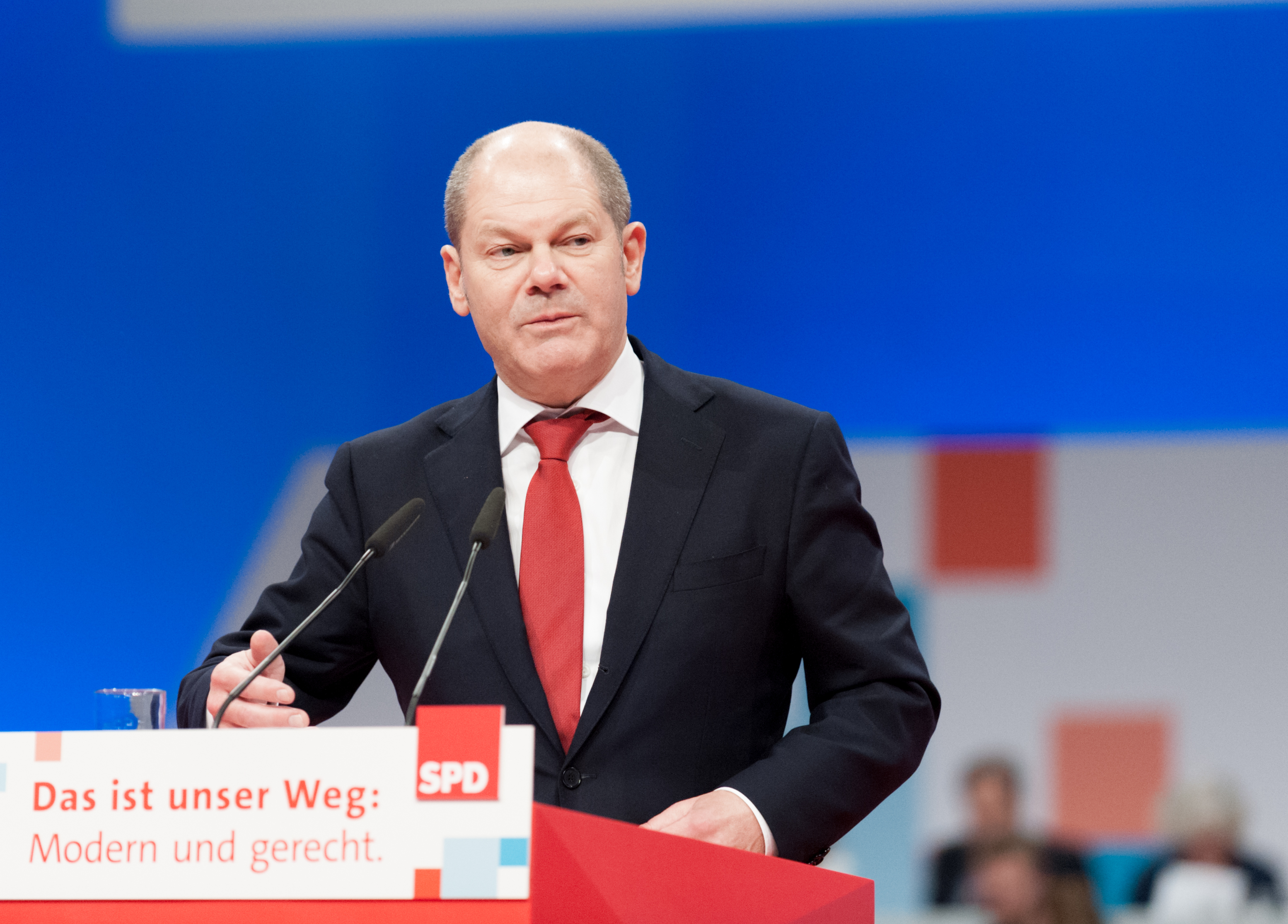 Olaf Scholz, membre des sociaux-démocrates s'exprime lors de la conférence du parti à Berlin. 17 décembre 2017.