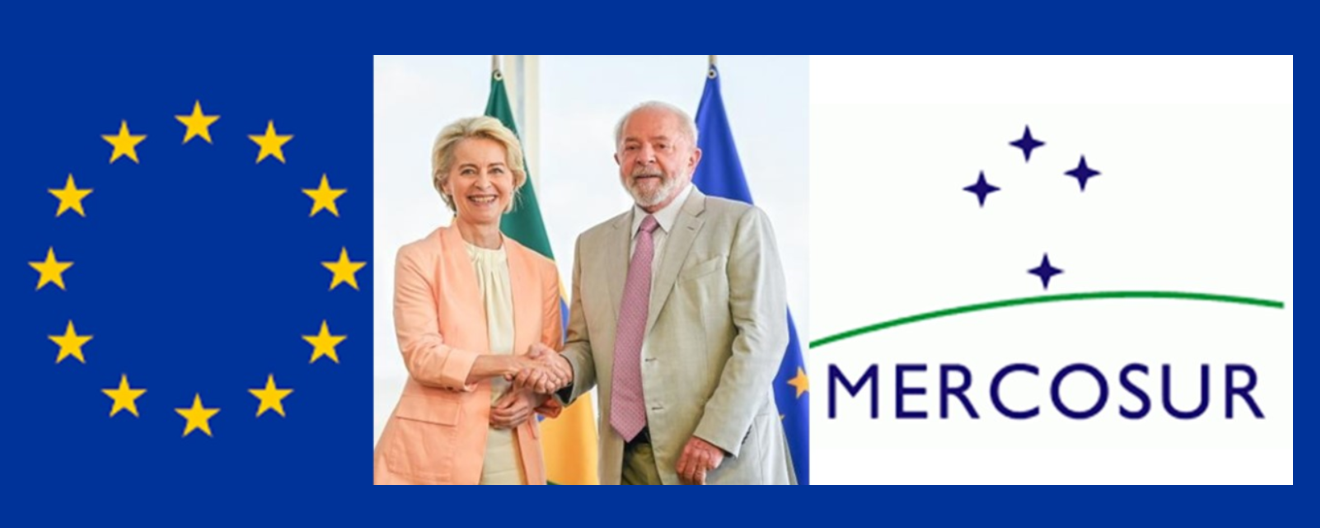 Ursula von der Leyen, President of the European Commission, and Luiz Inácio Lula da Silva, President of Brazil - (European Union flag; Southern Common Market flag; Mercosur flag)