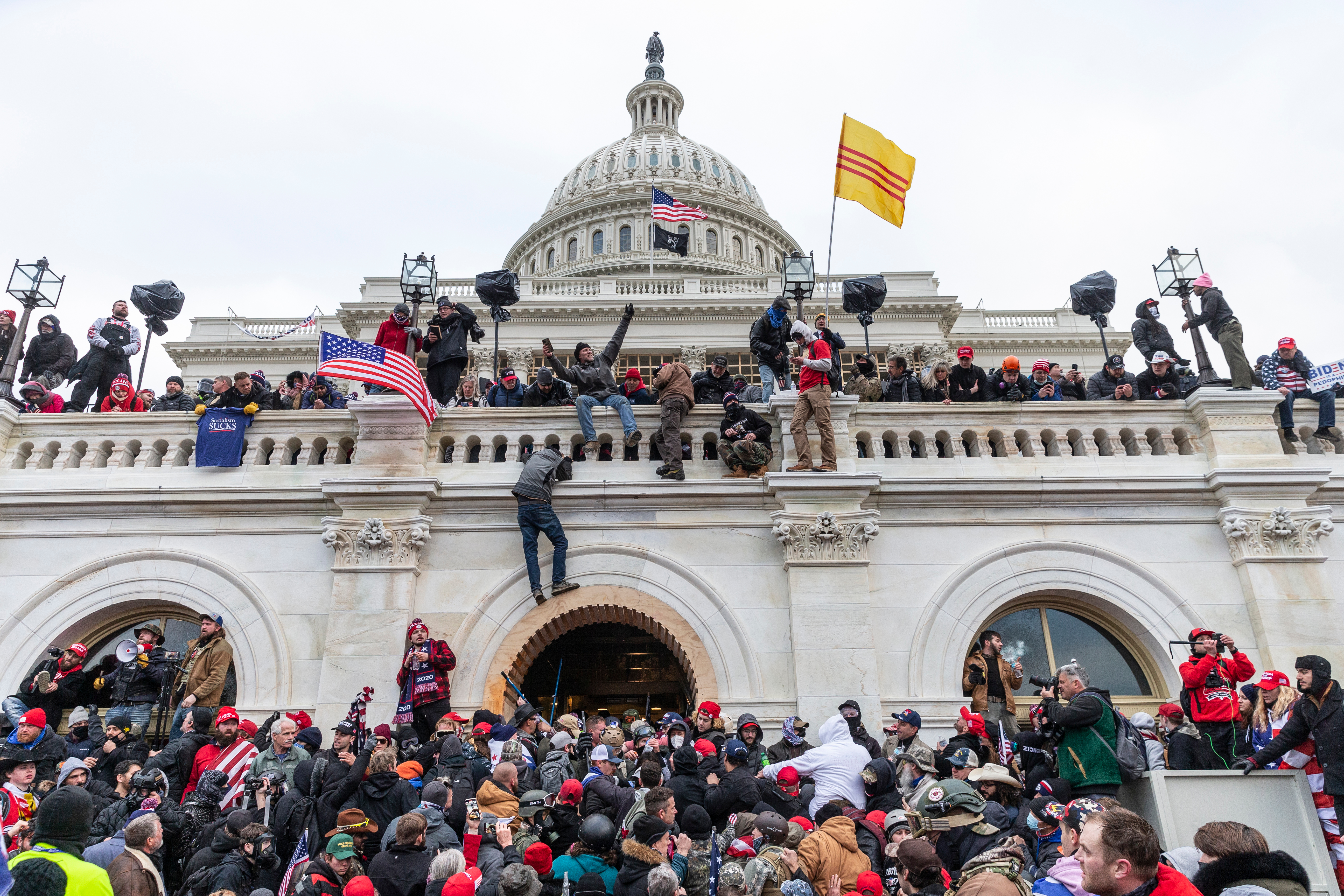 Washington, DC - January 6, 2021: Protesters seen all over Capitol