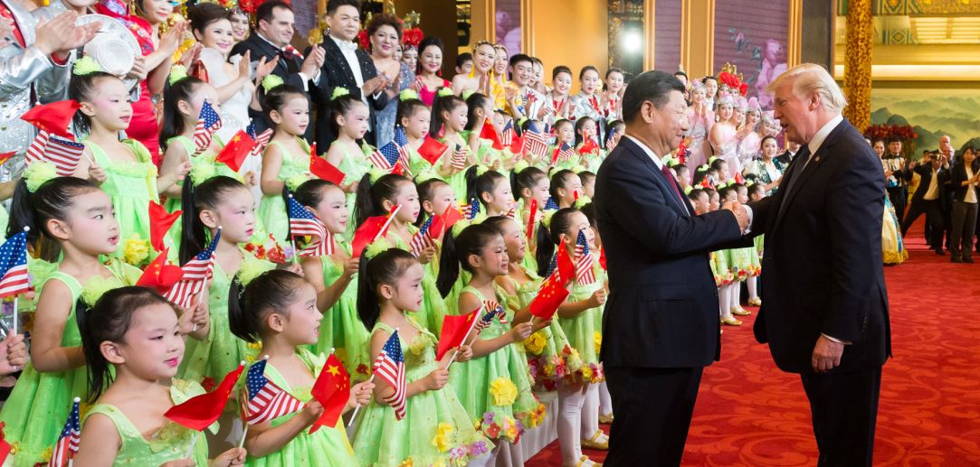 President Donald Trump and President Xi Jinping meet children at welcoming ceremonies, Beijing, November 9, 2017