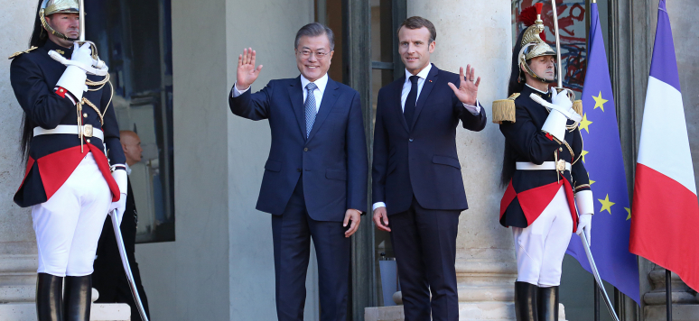 Le président de la Corée du Sud, Moon Jae-in, au Palais de l'Elysée à Paris, France, le 15 octobre 2018