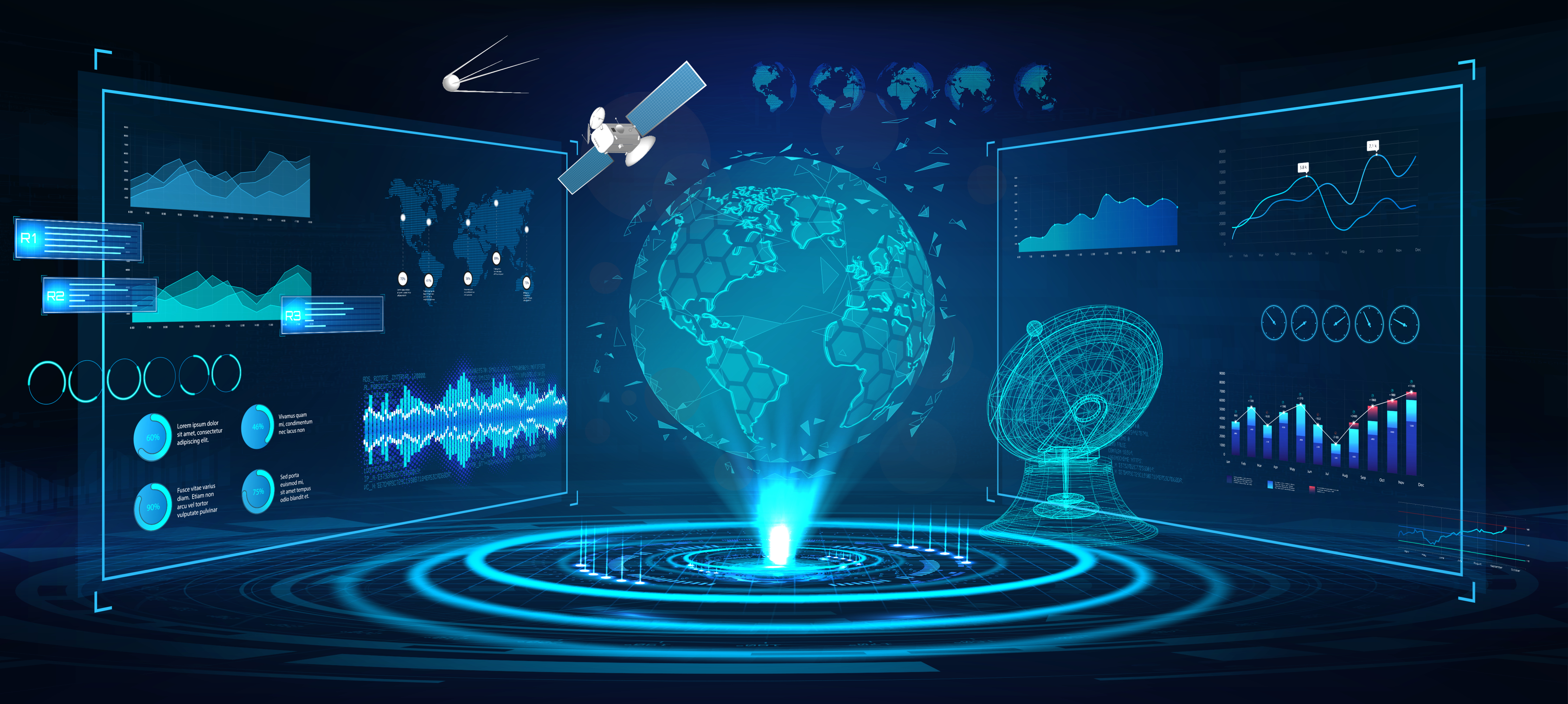 Hologramme du globe terrestre avec interface