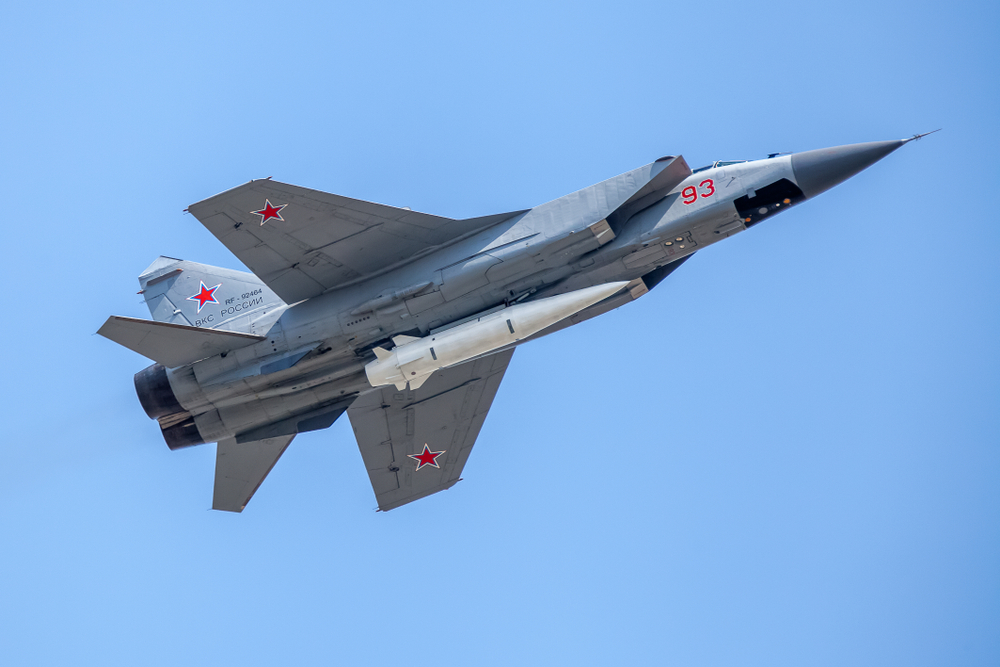 Avion intercepteur supersonique MiG-31 lors de la répétition du défilé du Jour de la Victoire 2018, Moscou, 4 mai 2018