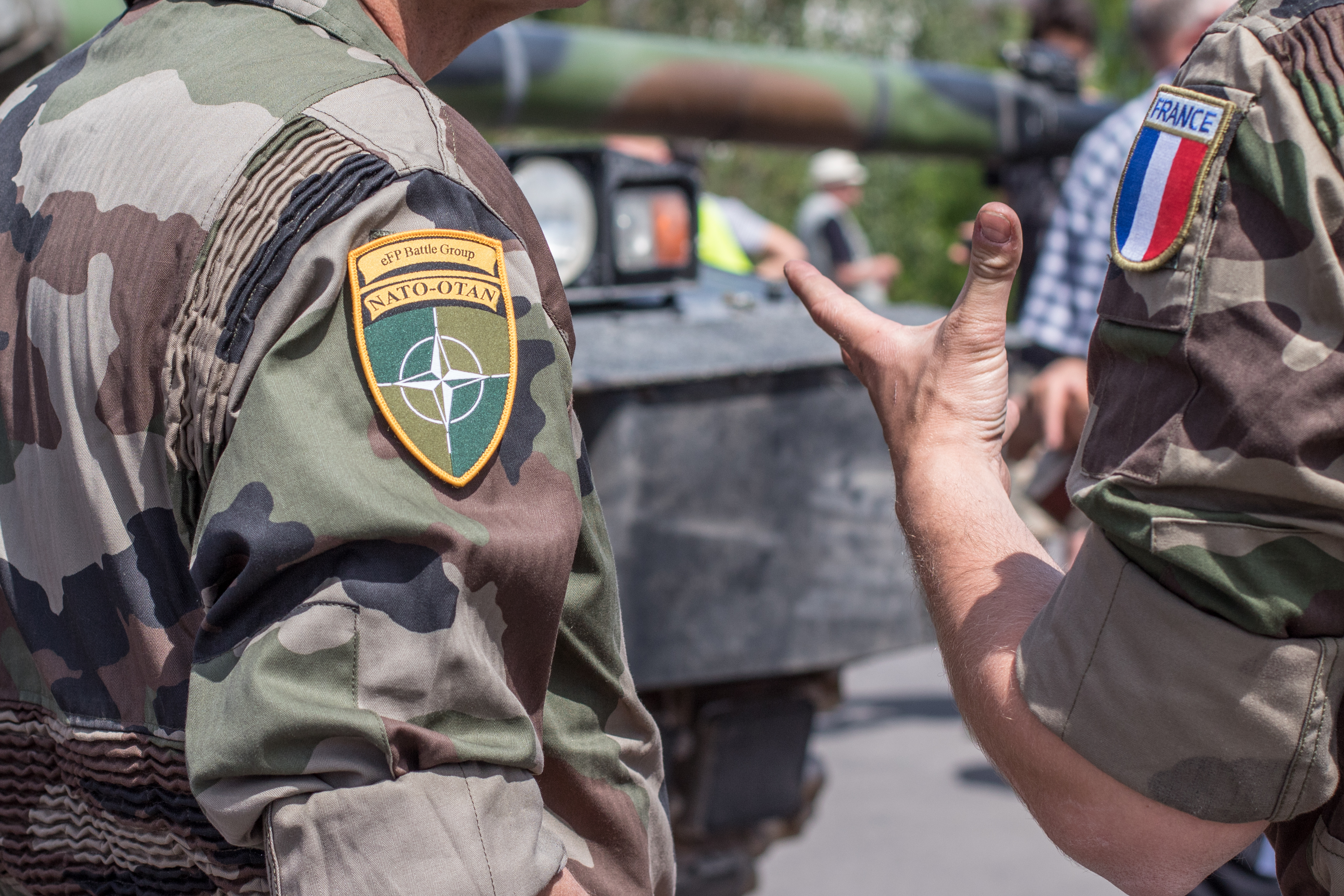 A soldier with an “eFP Battle Group” patch within NATO forces in Lithuania