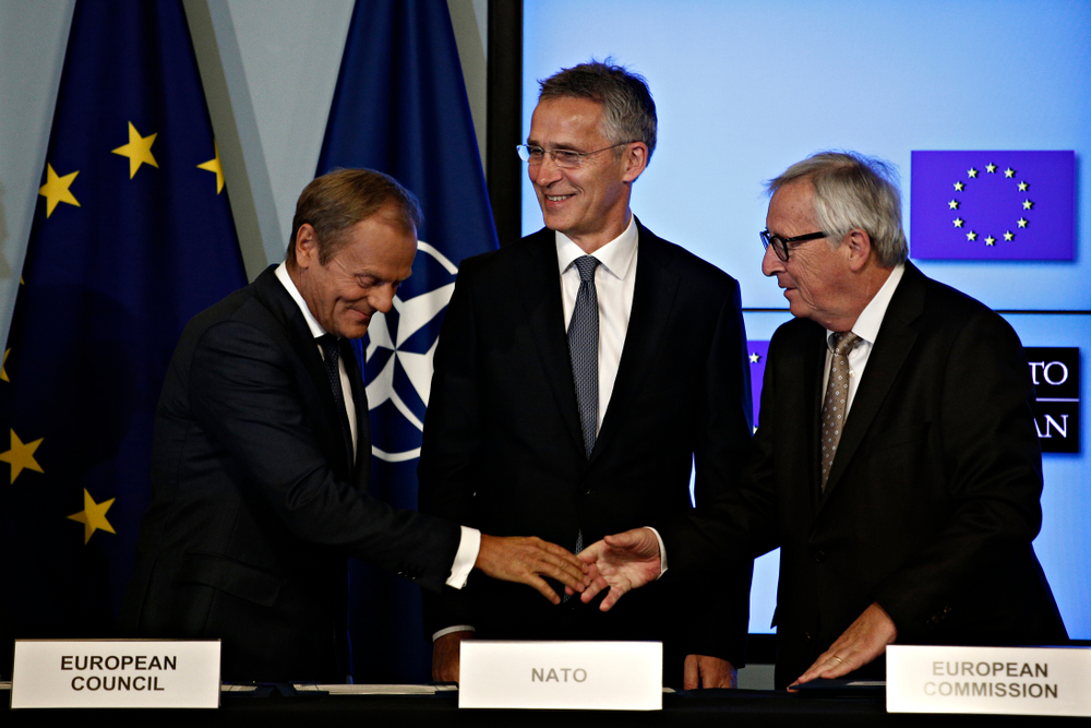 EU President Donald Tusk, NATO Secretary General Jens Stoltenberg, EU Commission President Jean-Claude Juncker