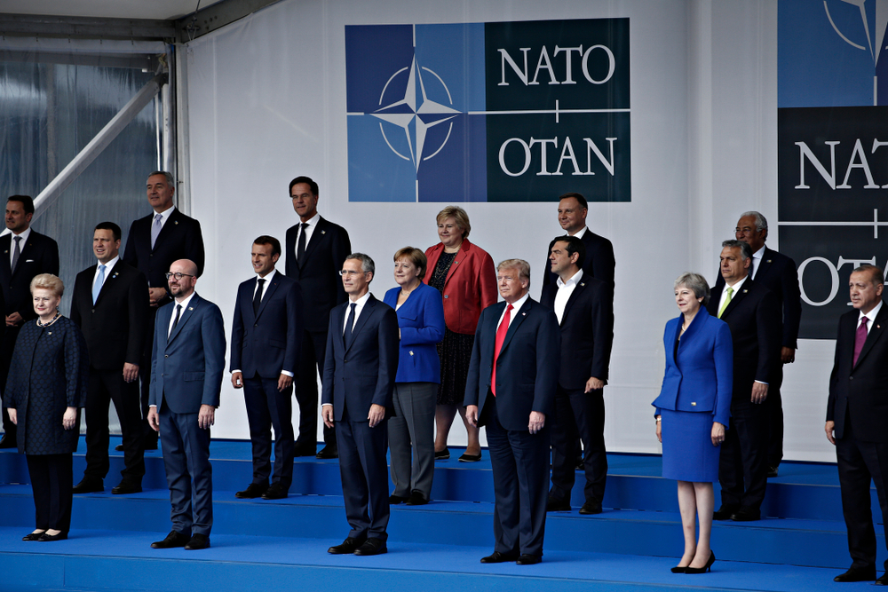 Heads of governments of member countries of NATO at the opening ceremony of NATO summit 2018 in front of NATO headquarters in Brussels, Belgium on July 11, 2018