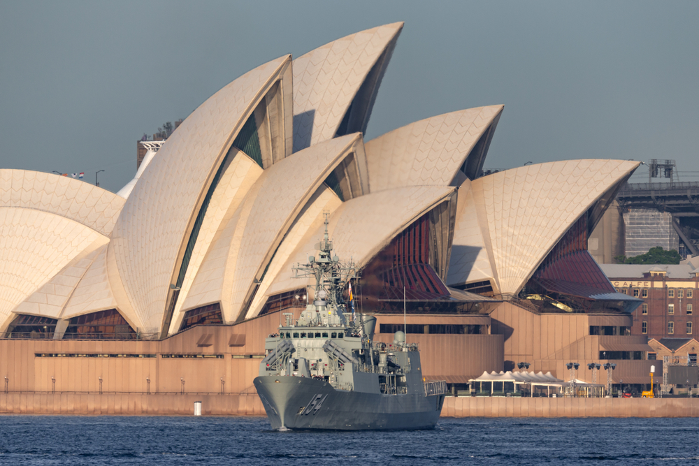 HMAS Parramatta Anzac-class frigate of the Royal Australian Navy in Sydney Harbor