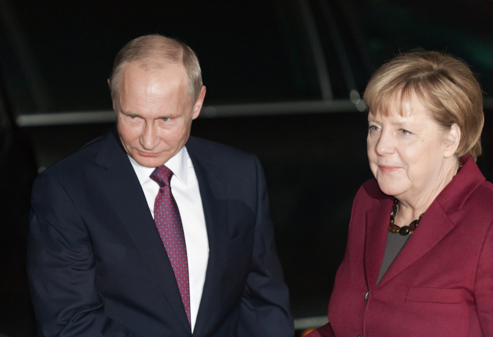 Vladimir Poutine, président de la Fédération de Russie avec la chancelière allemande Angela Merkel, Berlin, Allemagne