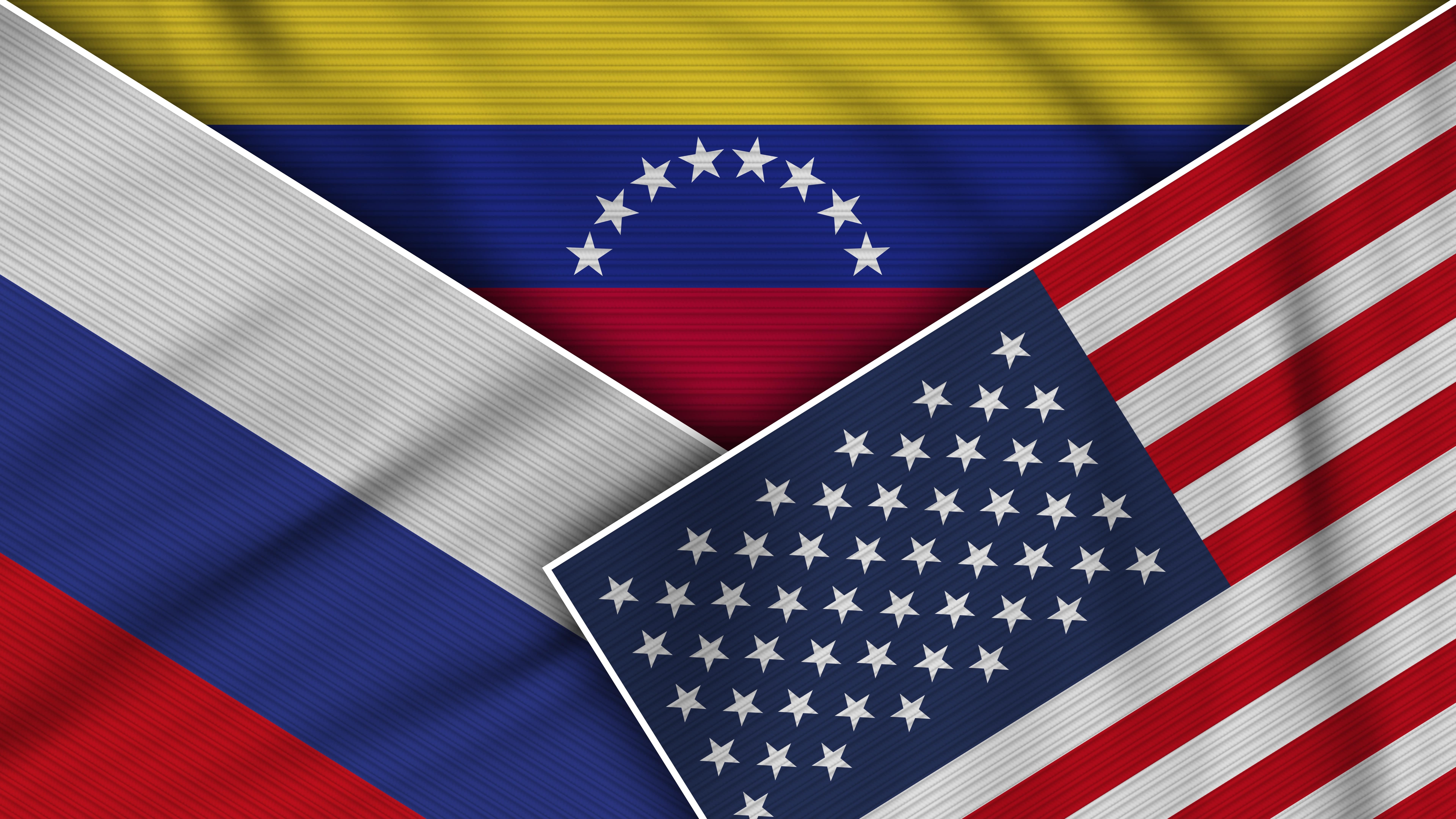 Drapeaux de la Russie, du Venezuela et des Etats-Unis