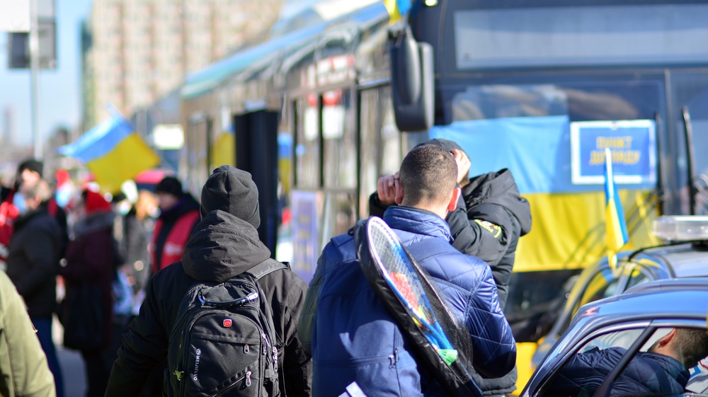 Réfugiés ukrainiens à la gare de Varsovie, 28 février 2022