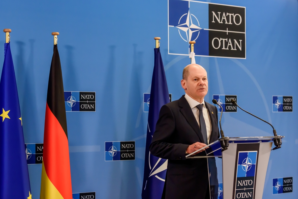 Bruxelles, Belgique. 3 mars 2022. Olaf Scholz, chancelier fédéral, lors de la conférence de presse après le Sommet extraordinaire 2022 de l'OTAN.