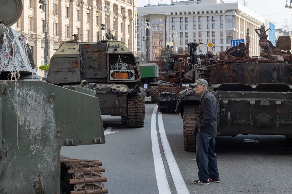 Kiev, Ukraine - 21 août 2022 : Matériel militaire russe détruit sur Khreschatyk