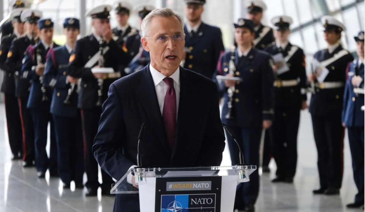 Le secrétaire général de l'OTAN Jens Stoltenberg, cérémonie à l'occasion du 75e anniversaire de l'OTAN, Bruxelles, 4 avril 2024.