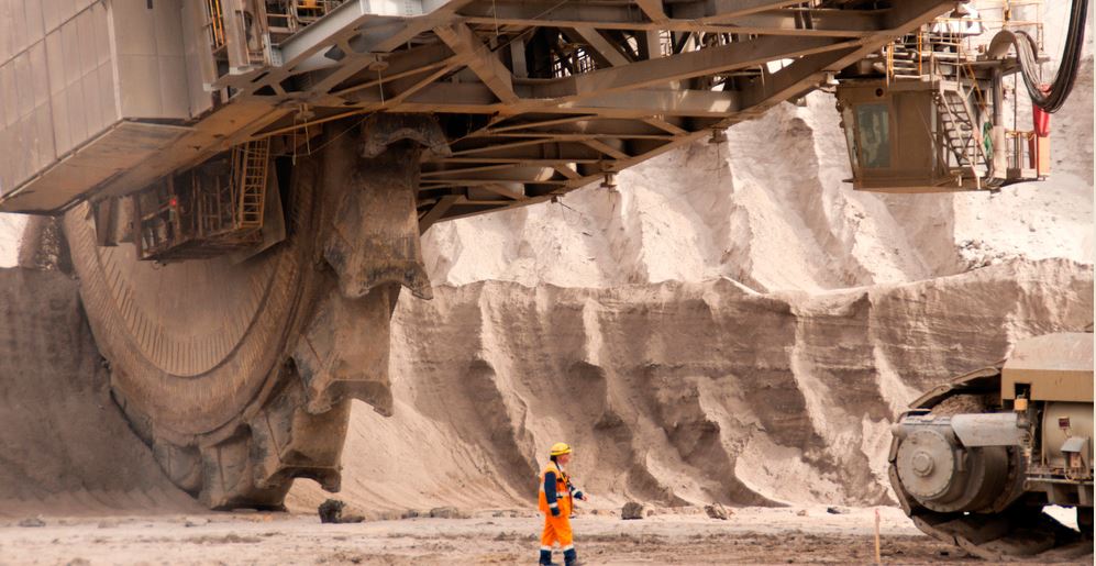 The large wheel of a bucket wheel excavator in a lignite quarry, Germany