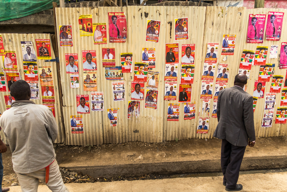 Elections 2017 au Kenya. Posters de campagne affichés dans le comté de Narok