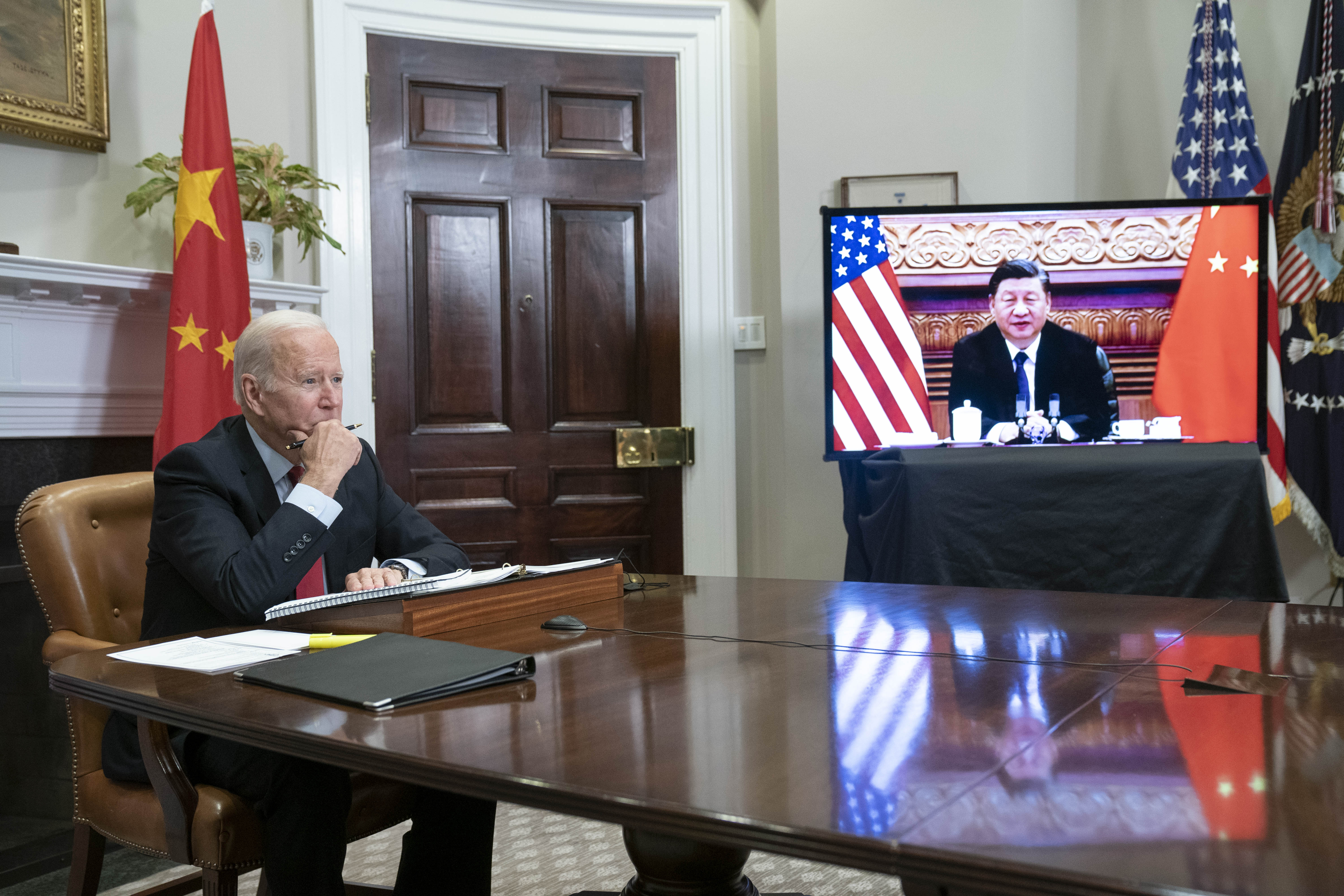 President Biden meets virtually with President of the People's Republic of China Xi Jinping, Washington,  - 15 Nov 2021