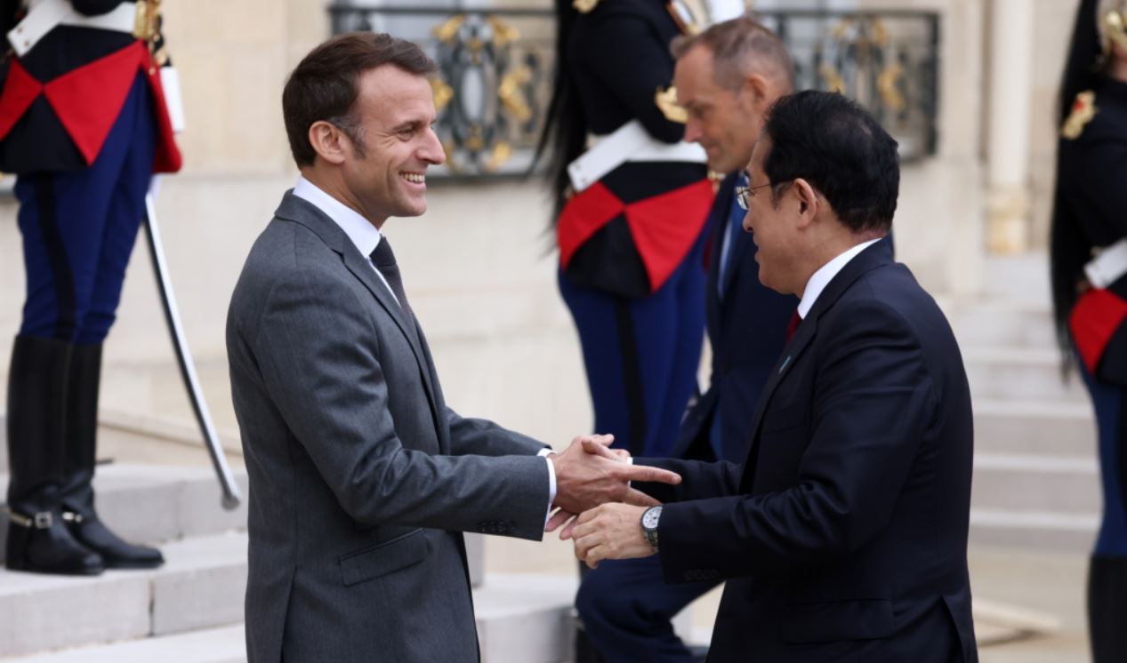 French President Emmanuel Macron meeting with Japanese Prime Minister Fumio Kishida, Paris - 02 May 2024  