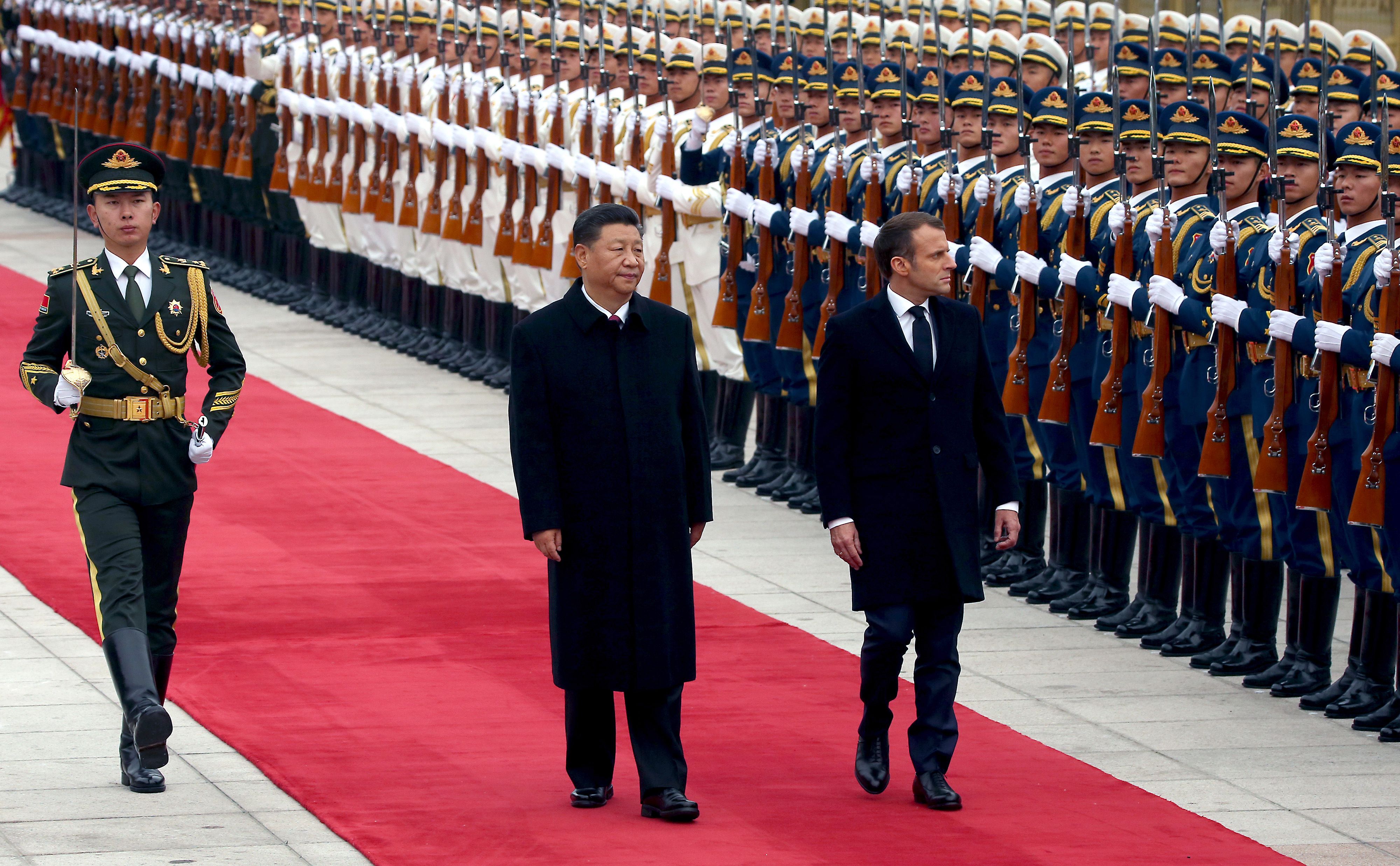 Emmanuel Macron et Xi Jinping, cérémonie d'accueil au Grand Palais du Peuple, Pékin - 6 novembre 2019 