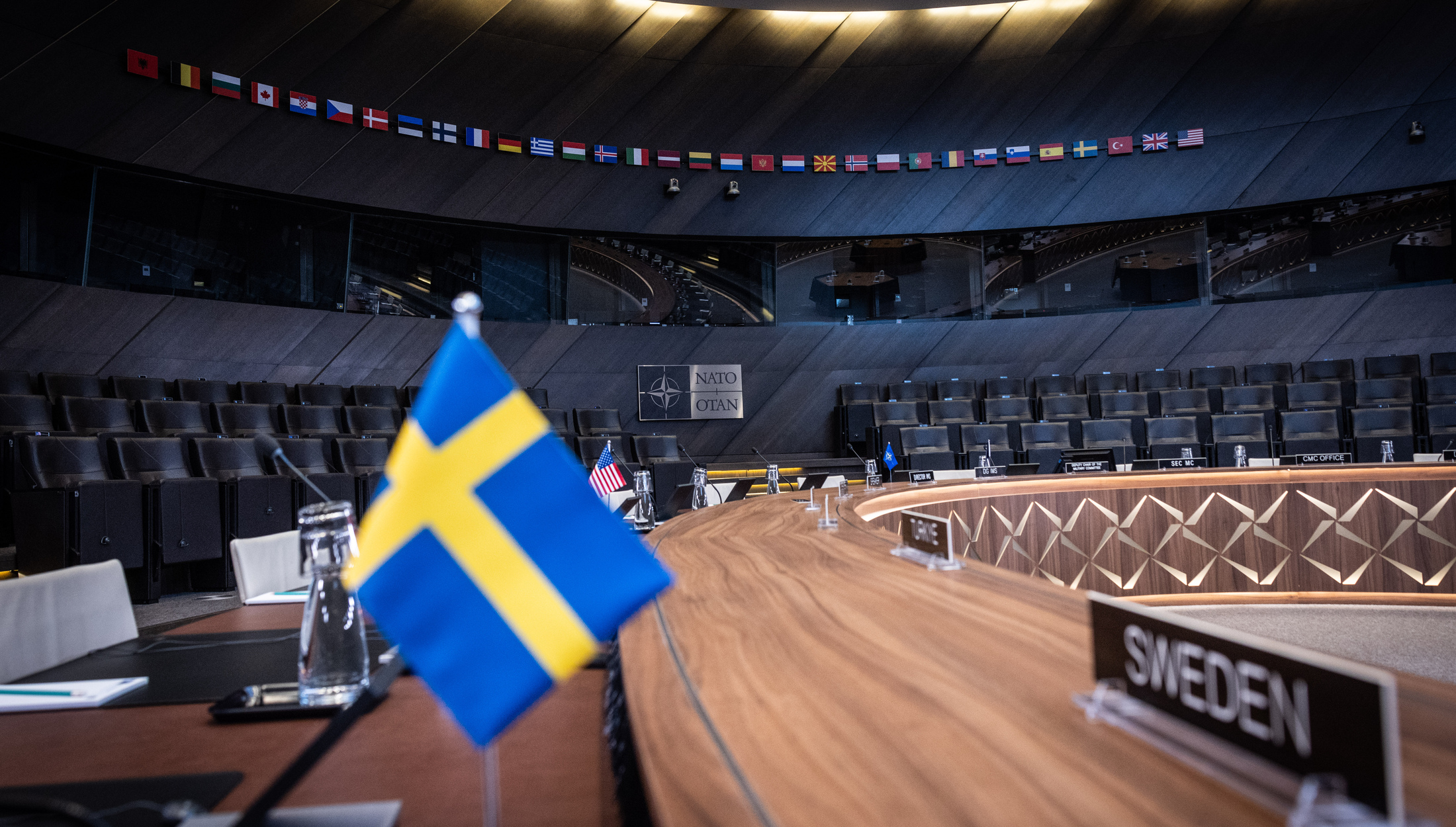 Flag of Sweden is installed in NATO conference room, March 11, 2024 