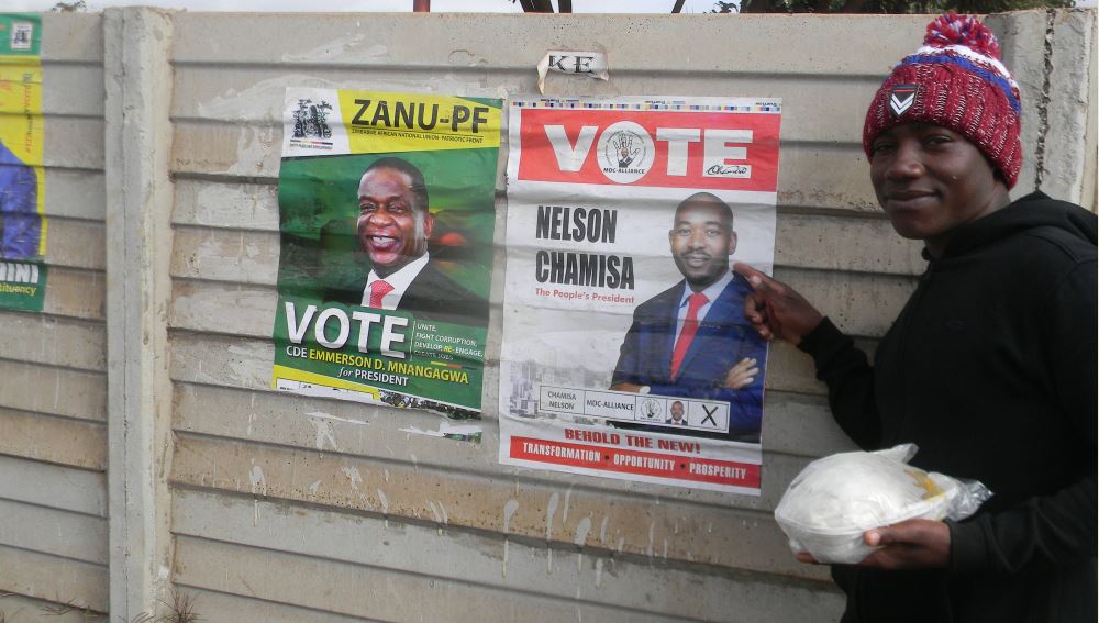 Harare,Zimbabwe,10 July 2018. A main showing his presidential candidate for the elections.