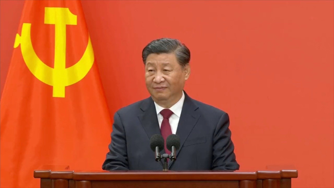 Le président chinois Xi Jinping à la cérémonie de clôture du 20e Congrès national du Parti communiste chinois, Pékin  -  23 octobre 2022